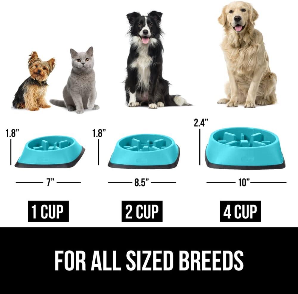 Gorilla Grip Slip Resistant Slow Feeder Dog Bowl,4 Cups,Slows Down Pets Eating,Prevents Overeating,Feed Small&Large Breed Puppy,Puzzle Design,Dogs Pet Bowls for Dry&Wet Food,Turquoise,4 Cup.