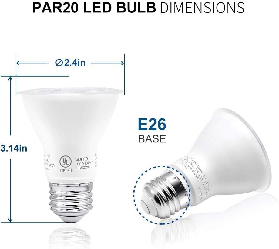 YGS-Tech PAR20 LED Bulb, 7W Dimmable Flood Light Bulbs (50W Equivalent), LED Spotlight Bulb, 3000K Warm White, 500 Lumens, E26 Base, Indoor/Outdoor - UL Listed, 10 Pack