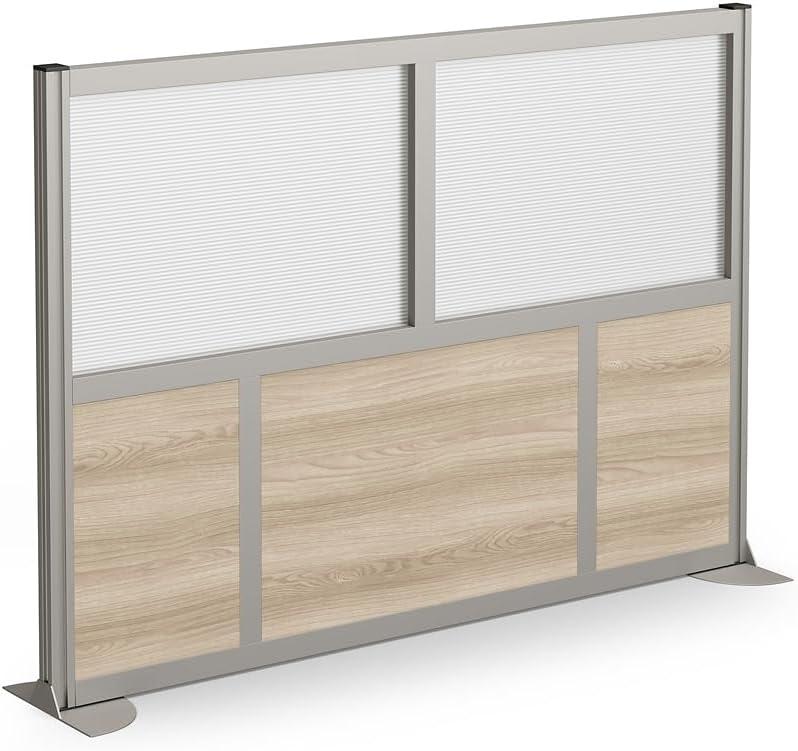 At Work Room Divider Privacy Partition 73"W Warm Ash Laminate and Plexiglas Inserts/Brushed Nickel Finish Aluminum and Steel Frame