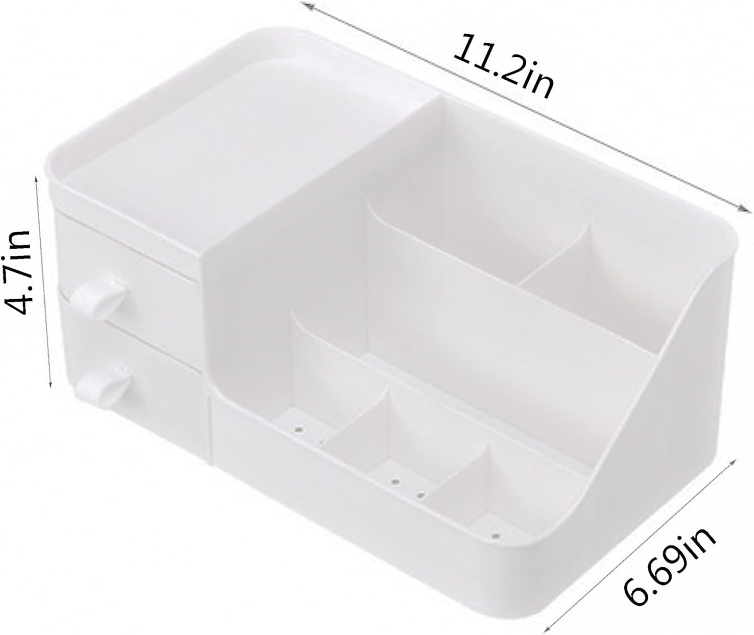 skin care organizer,Makeup Desk Organizer With Drawers,Countertop Organizer for Cosmetics,Vanity brush with Holder for Lipstick, Brushes, Eyeshadow, and Jewelry Desktop Finishing Dresser (White)