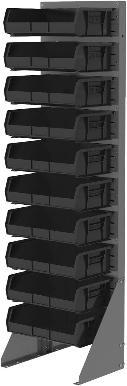 Black Plastic Stackable Storage Bin with Divider Slots