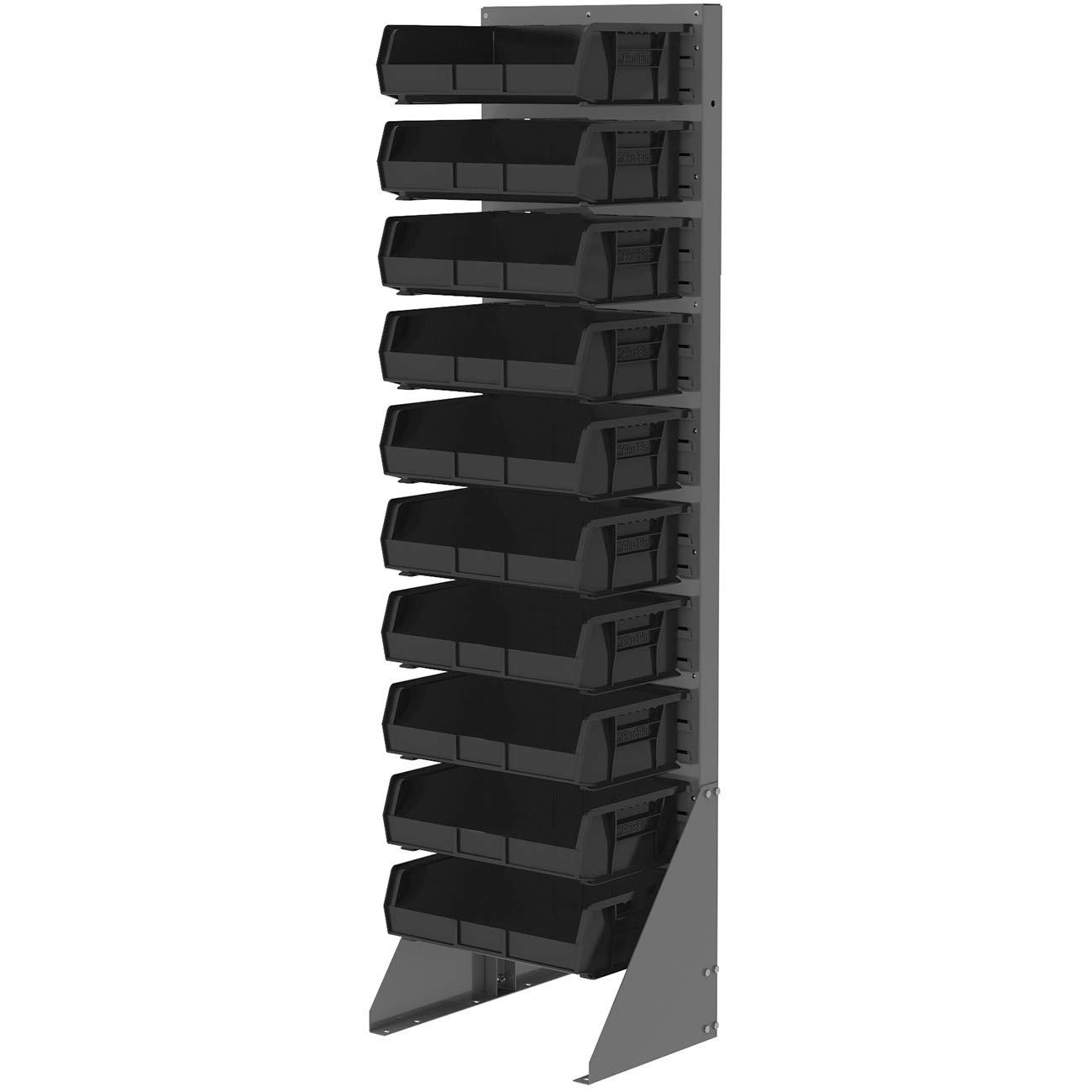 Black Plastic Stackable Storage Bin with Divider Slots