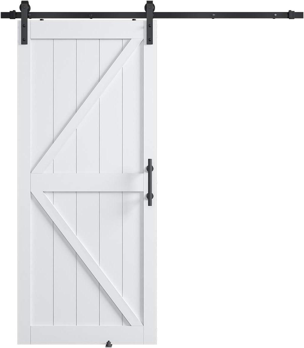 36'' x 84'' White MDF Modern Sliding Barn Door Kit