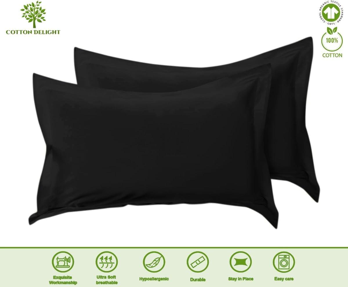 Mellanni Pillow Shams Set of 2 - Iconic Collection Decorative Pillow Covers / Cases 20"x26" with 2" Flange - Standard Size, Black