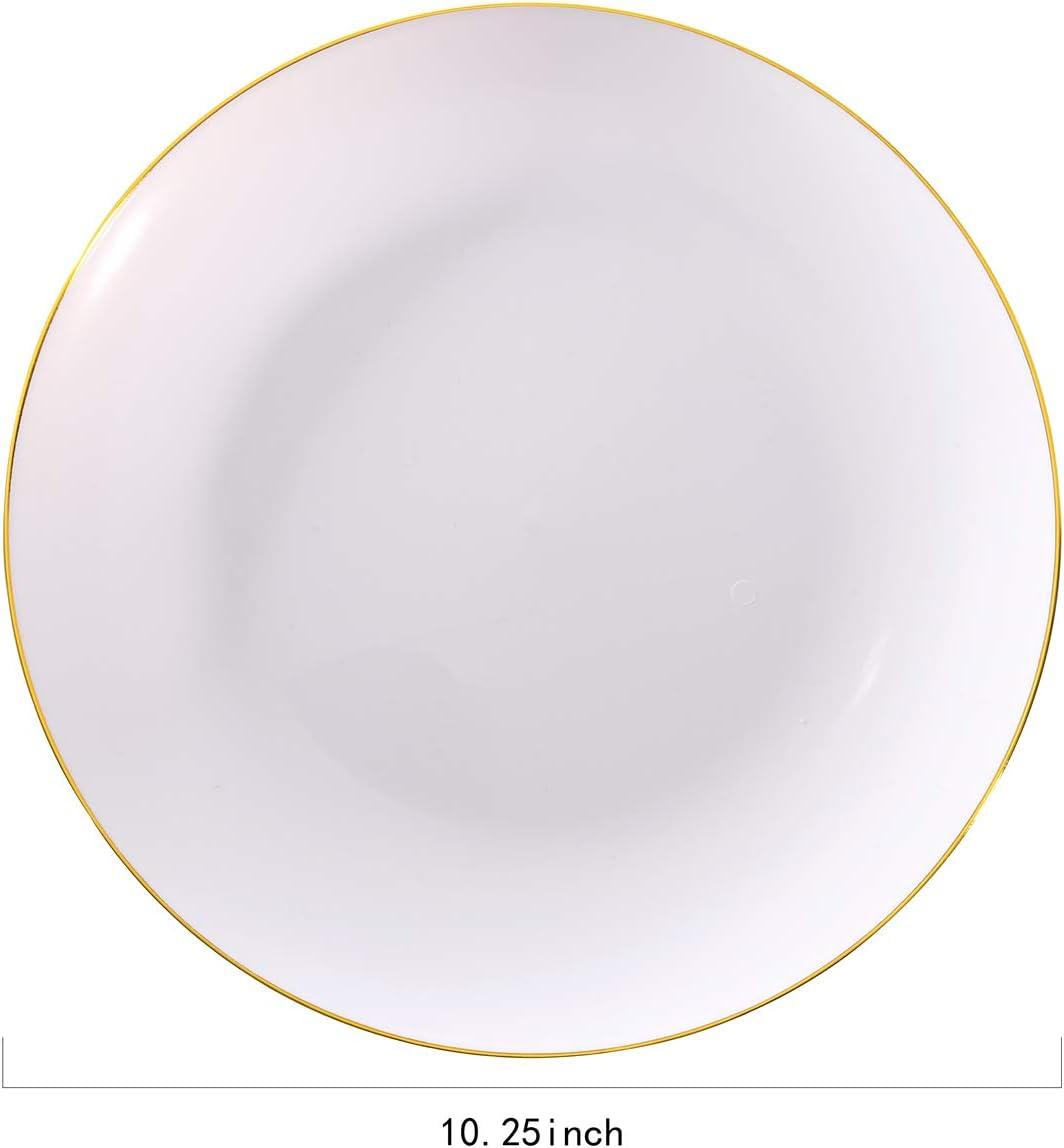 Elegant White and Gold 10.25" Plastic Dinner Plates Set