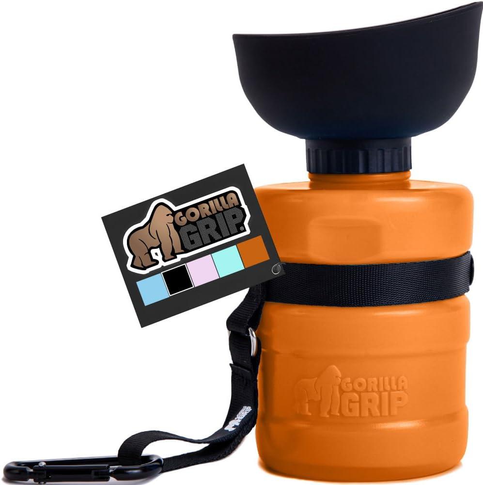 Gorilla Grip Dog Water Bottle, Portable Water Bowl Dispenser for Dogs, 16 oz Leak Proof Pet Travel Squeeze Bottles, Food Grade Silicone, To Go Puppy Essentials, Hiking Camping Trip Accessories, Orange