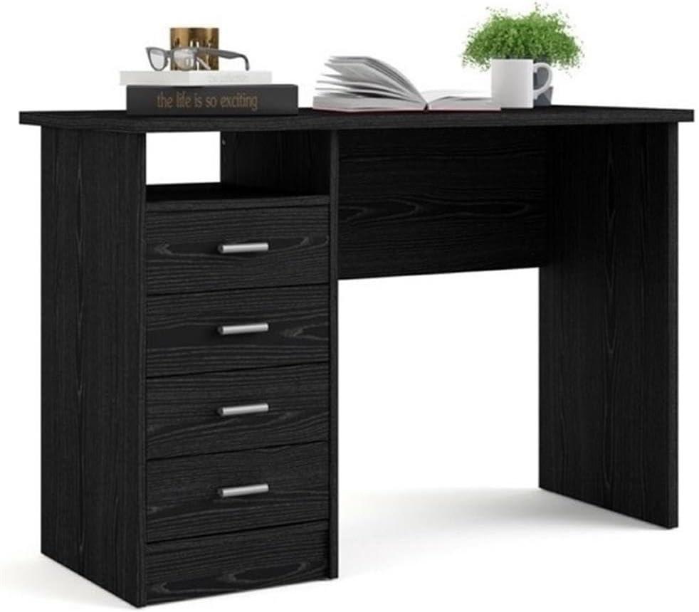 Tvilum Warner 4 Drawer Office Desk with 1 Shelf for Adults, Black Woodgrain