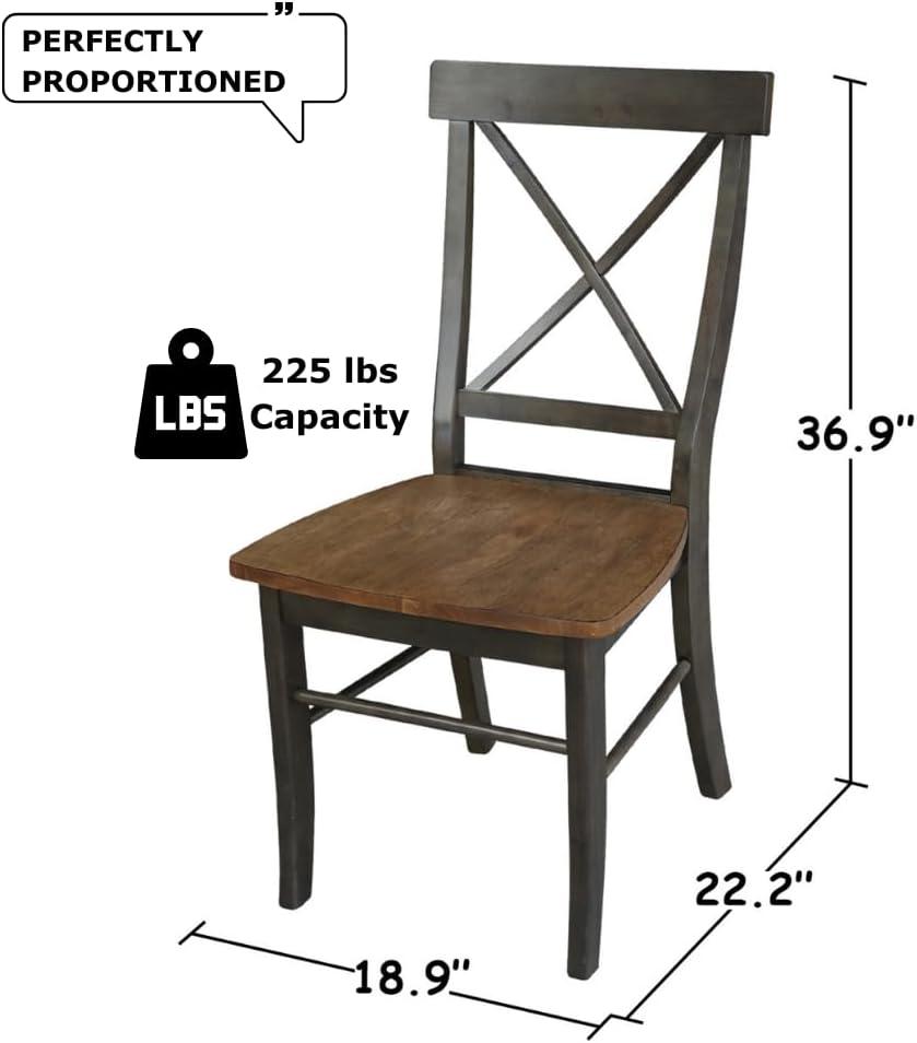 International Concepts Set of 2 X Back Chairs with Wood Seat Hickory Brown: Mid-Century Modern, Hardwood Frame