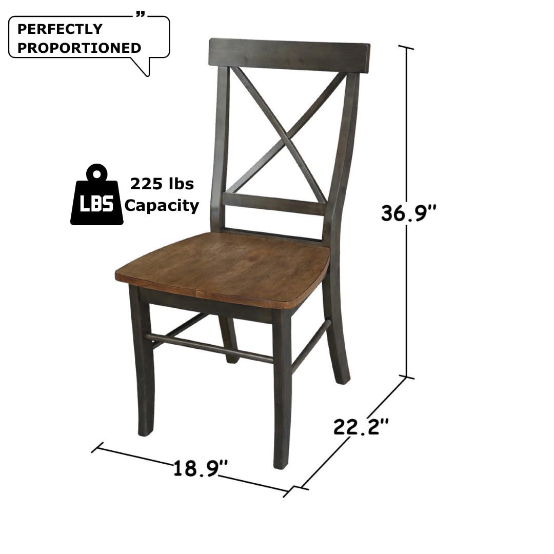 International Concepts Set of 2 X Back Chairs with Wood Seat Hickory Brown: Mid-Century Modern, Hardwood Frame