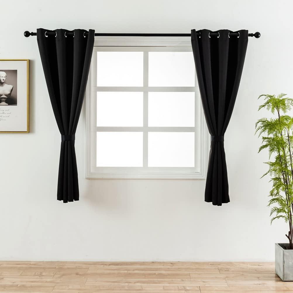 Coodeto Short Blackout Curtains Black, Set of 2, W52 x L63 - Blackout Curtains for Kitchen and Kids Bedroom
