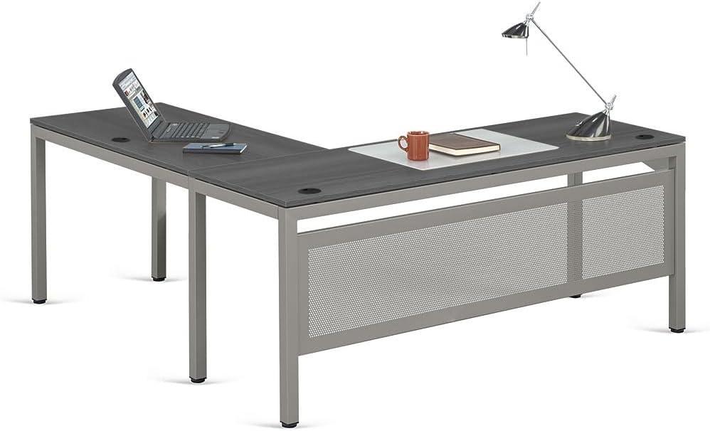 Signature Series At Work Reversible LShaped Desk  Espresso  Brushed Nickel, 72”W x 72”D