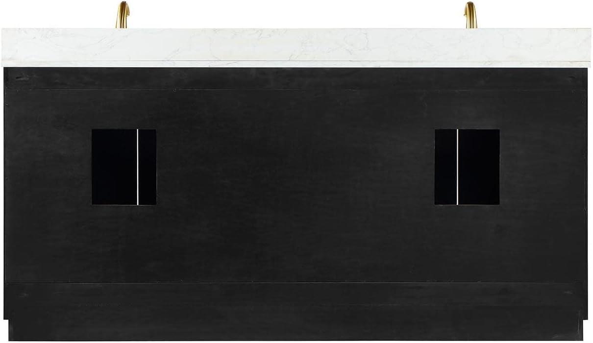 Gazsi 72" Double Bathroom Vanity Set in Black Oak with Grain White Composite Stone Countertop Without Mirror