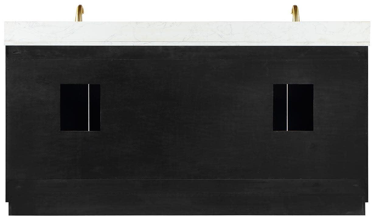Gazsi 72" Double Bathroom Vanity Set in Black Oak with Grain White Composite Stone Countertop Without Mirror