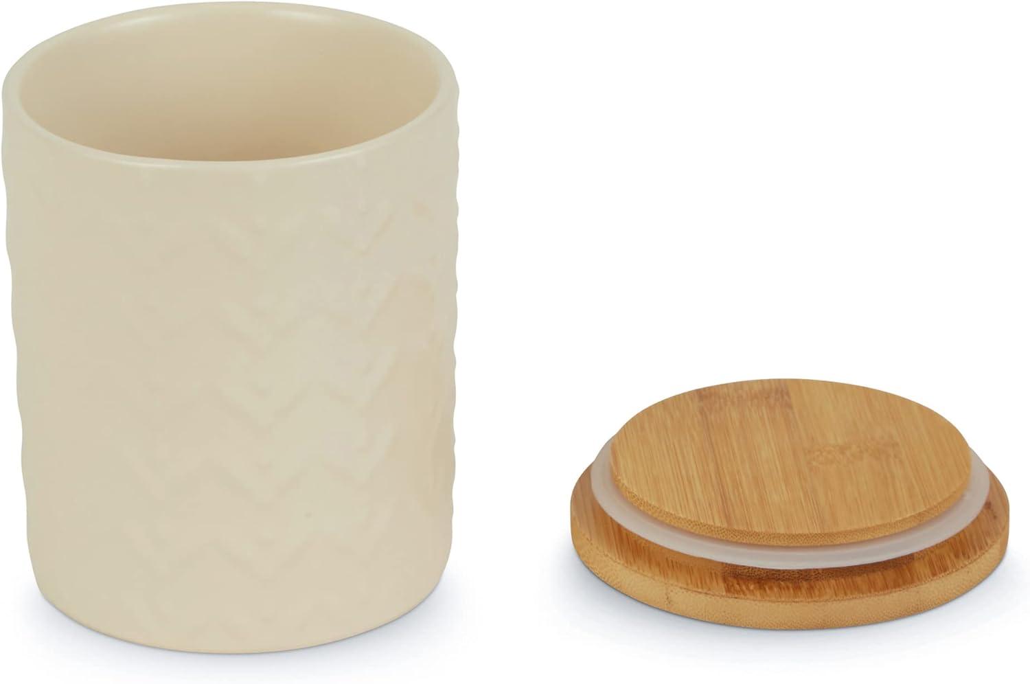 Design Imports Antique White Matte Retro Vine Texture Ceramic Canister Set/3