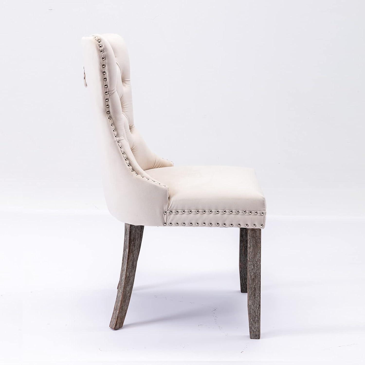 SoarFlash Velvet Dining Chairs Set of 4, Tall Back Side Chair, Modern Upholstered High-end Tufted Side Chair with Button Back Ring, Solid Wood Legs (Beige)