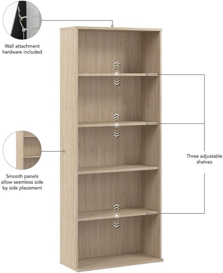 Hustle Tall 5 Shelf Bookcase in Natural Elm - Engineered Wood