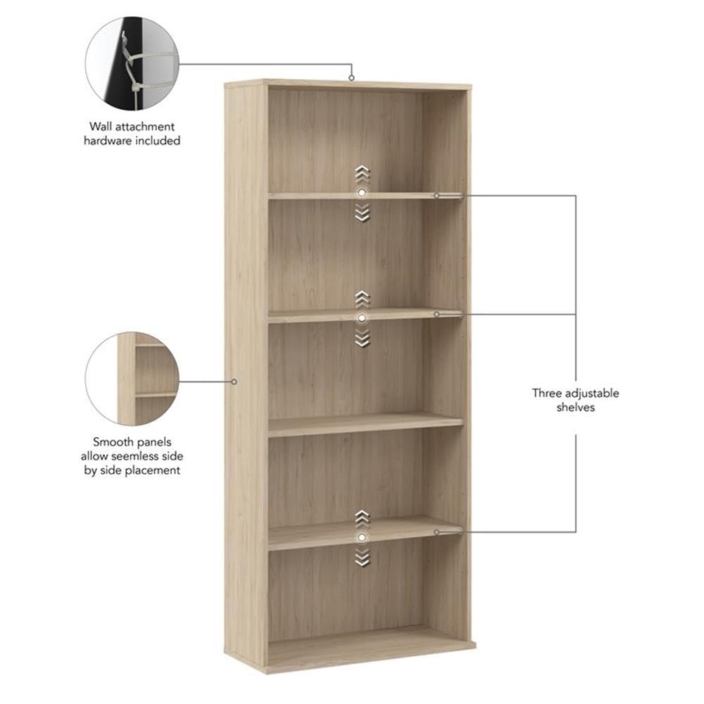 Hustle Tall 5 Shelf Bookcase in Natural Elm - Engineered Wood