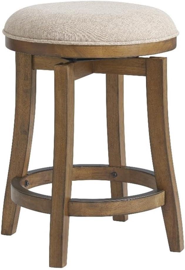 Ellie 21" Wide Solid Rubber Wood Frame Linen Fabric Counter Height Round Swivel Stool