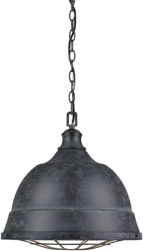 Black Patina Rustic Steel Pendant Light with Glass Shade