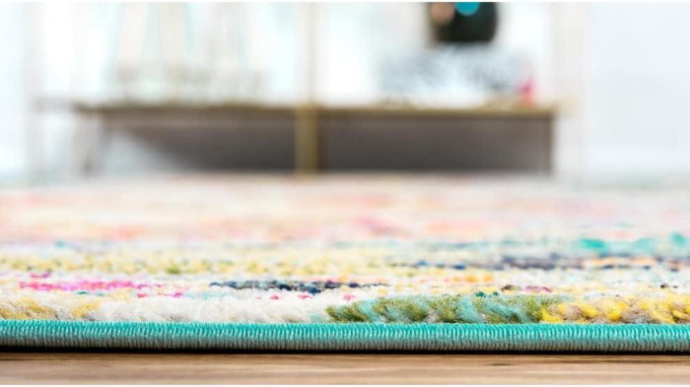 Turquoise and Yellow Over-Dyed Tribal Vintage Rectangular Rug