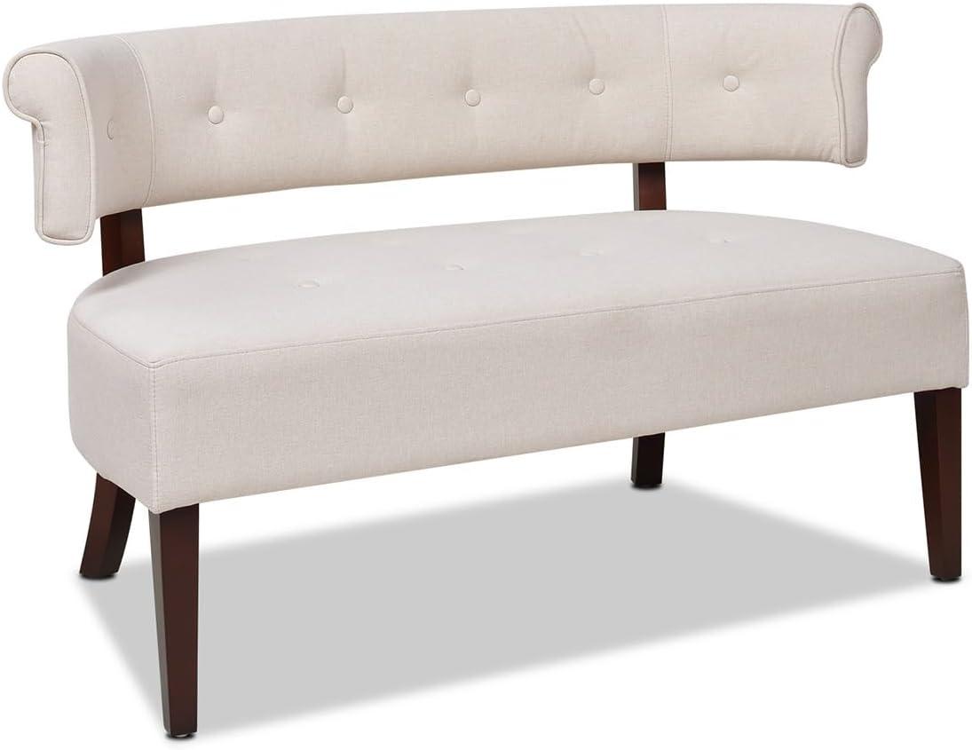 Jennifer Taylor Home Jared Roll Arm Tufted Polyester Fabric Bench, Sky Neutral Beige