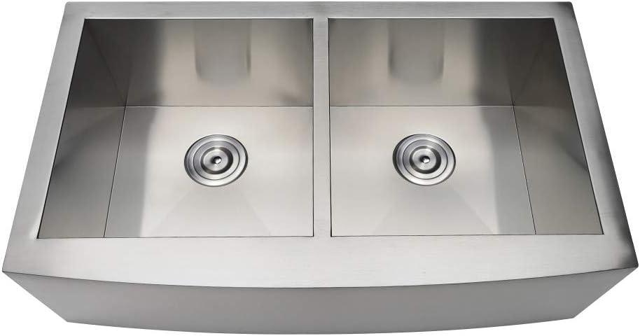 Kingston Brass Uptowne 33-Inch Stainless Steel Apron-Front Double Bowl Farmhouse Kitchen Sink