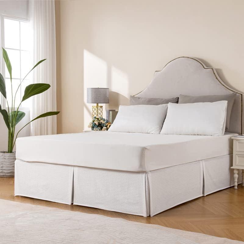 White Quilted Cotton Bed Skirt with 16" Drop for King Beds