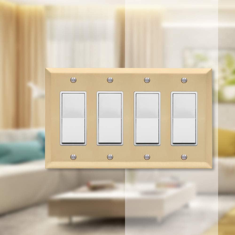 Amerelle 163R4SB Moderne Wallplate 4 Rocker Steel Polished Brass 1-Pack