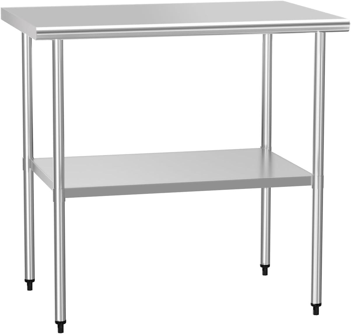 ROVSUN 36'' x 24'' Stainless Steel Table for Prep & Work, Metal Table with Undershelf for Kitchen Restaurant, Home