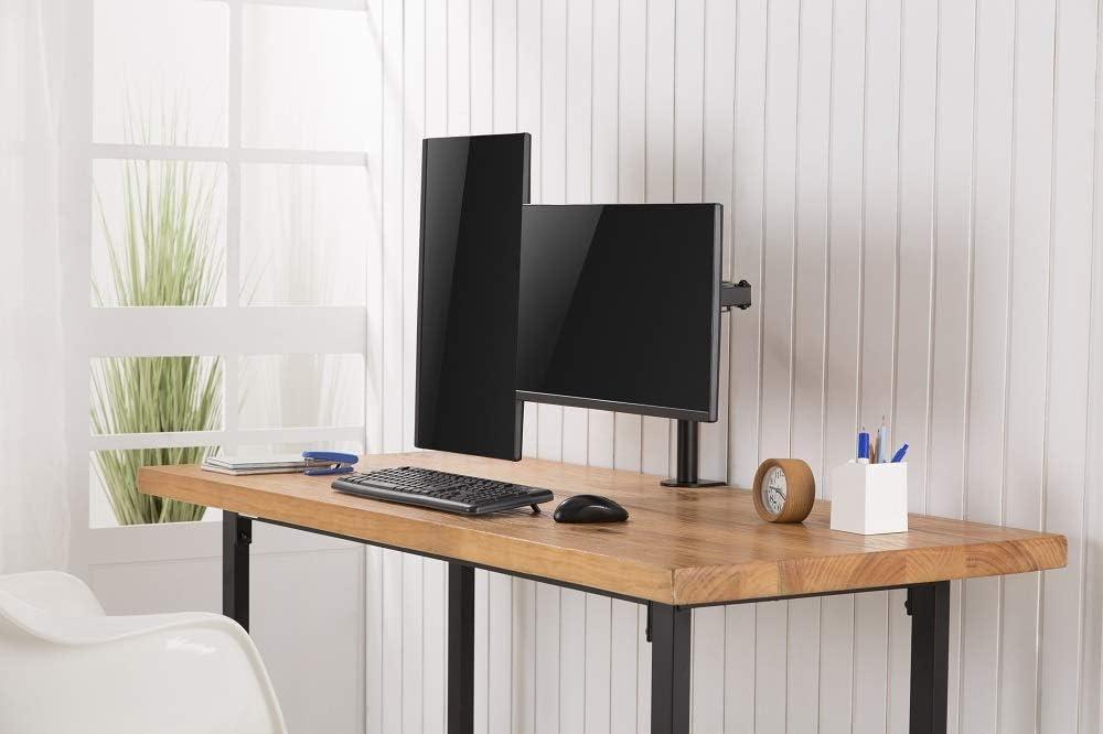 Black Steel Dual Monitor Desk Mount with Easy Clamp