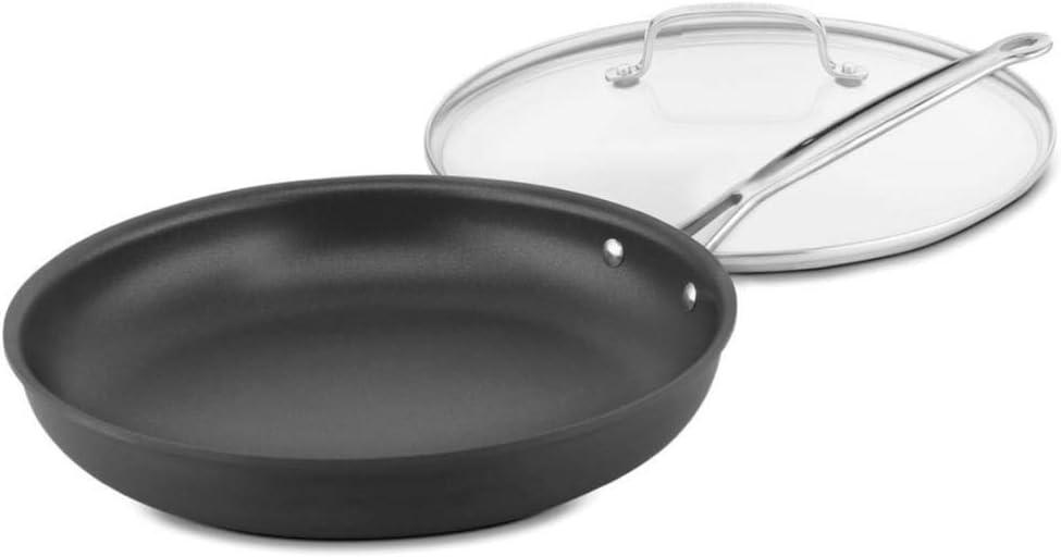 12" Black Aluminum Nonstick Skillet with Glass Lid