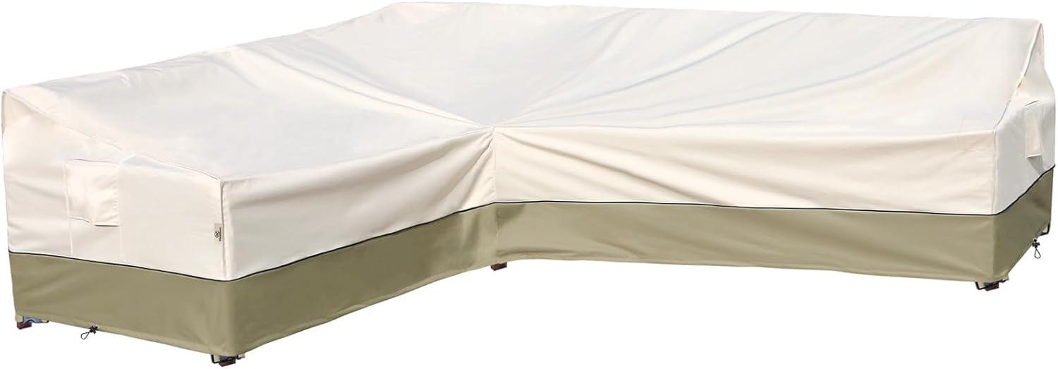 Outdoor Sectional Cover-V-Shaped Garden Patio Furniture Covers Waterproof Rip-Stop Anti-UV 600D Heavy Duty Outdoor Couch Cover with 3 Air Vents Sofa Cover 85''L 33.5''D 31''H,Beige & Reddish Brown