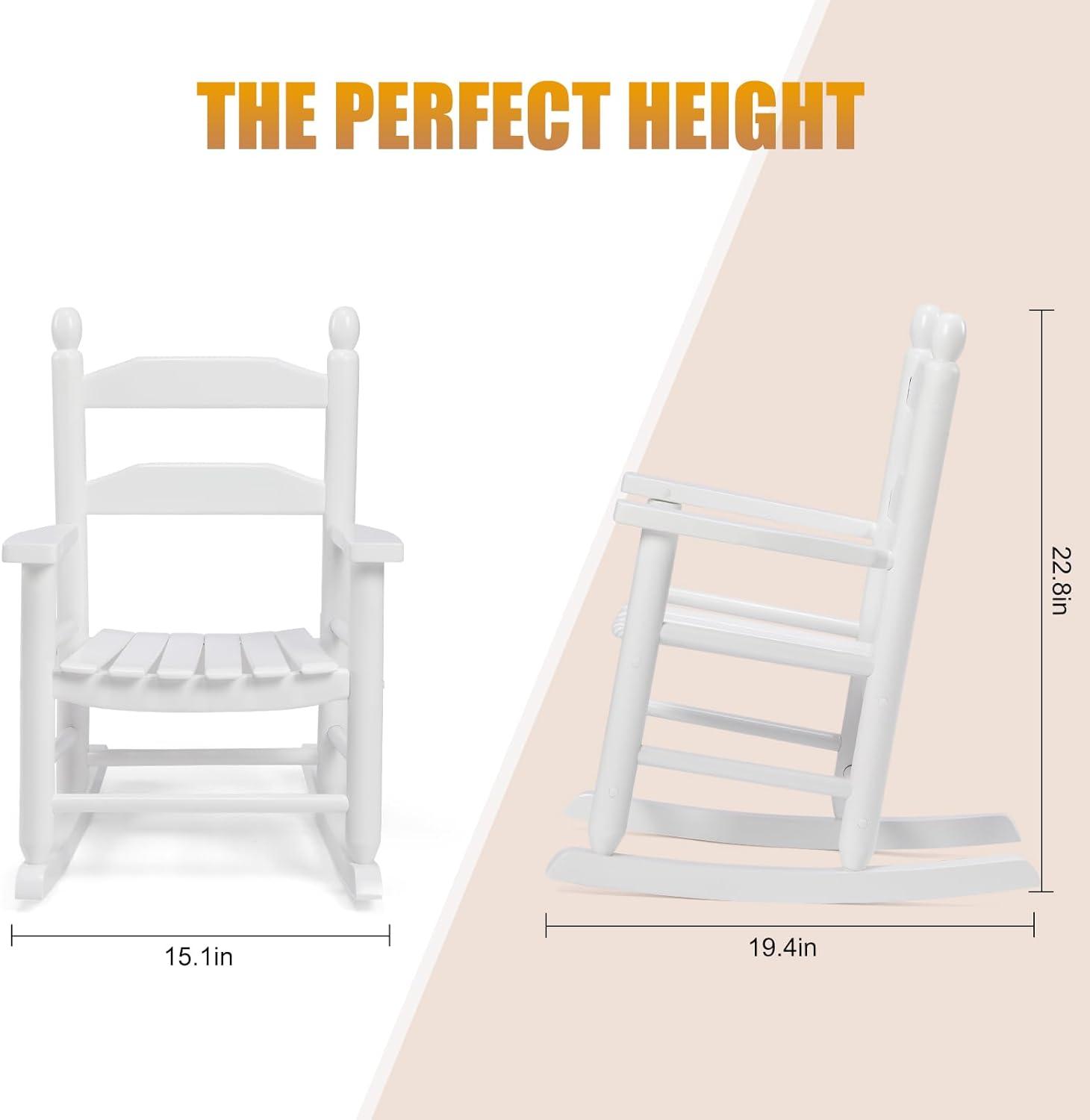 Child's Wood Porch Rocker - Perfect for Indoor or Outdoor All Weather Porch Rocker for Garden,Lawn,Balcony,Backyard and Patio Porch Rocker Use - Suitable for 3-7 Years Old(White)