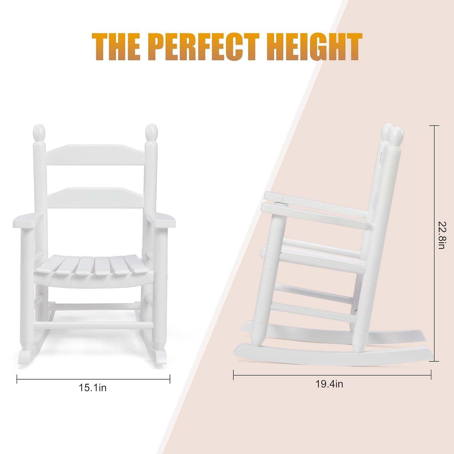 Child's Wood Porch Rocker - Perfect for Indoor or Outdoor All Weather Porch Rocker for Garden,Lawn,Balcony,Backyard and Patio Porch Rocker Use - Suitable for 3-7 Years Old(White)