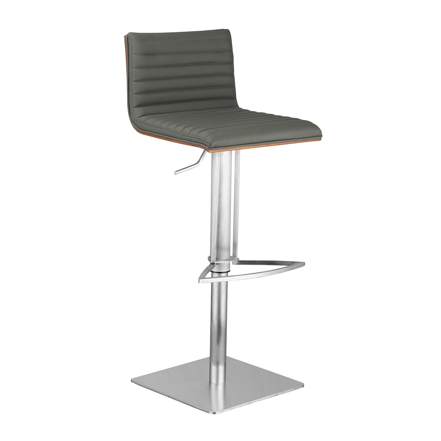 Cafa Adjustable Swivel Walnut Wood and Stainless Steel Metal Bar Stool