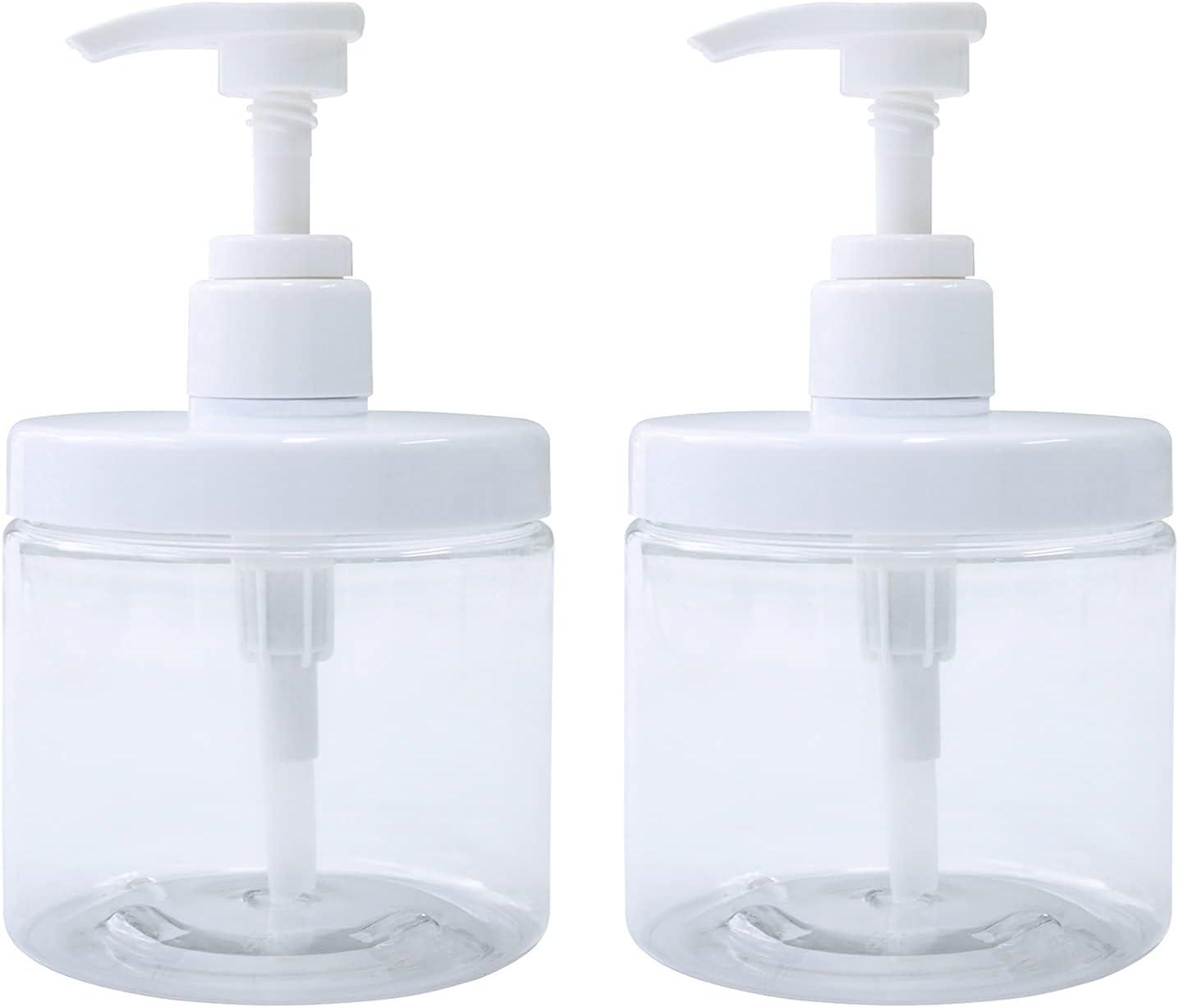 Pump Bottle Dispenser Plastic Pump Bottles Refillable Bottles Wide Mouth Jar Style BPA Free Empty Pump Bottles Bathroom Shower Containers for Lotion Shampoo Conditioner (Clear, 2X 500ml)