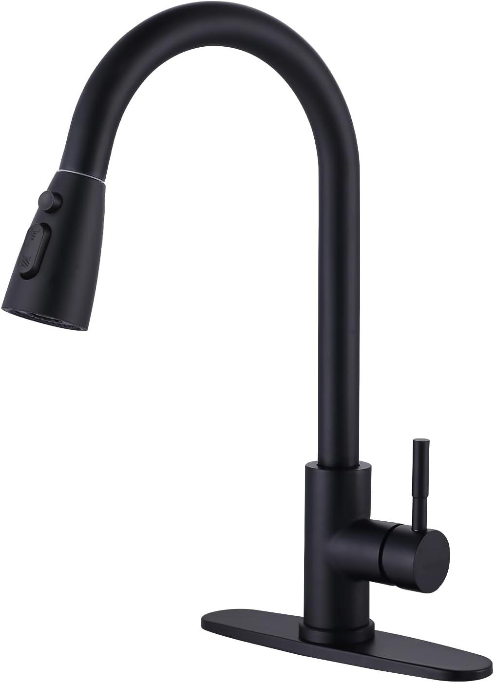 Matte Black Stainless Steel Pull-Down Kitchen Faucet with Sprayer