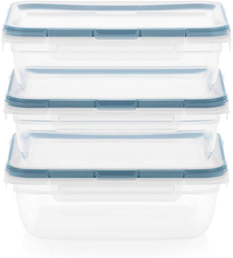 6-Piece Clear Plastic Meal Prep Containers with Blue Lids