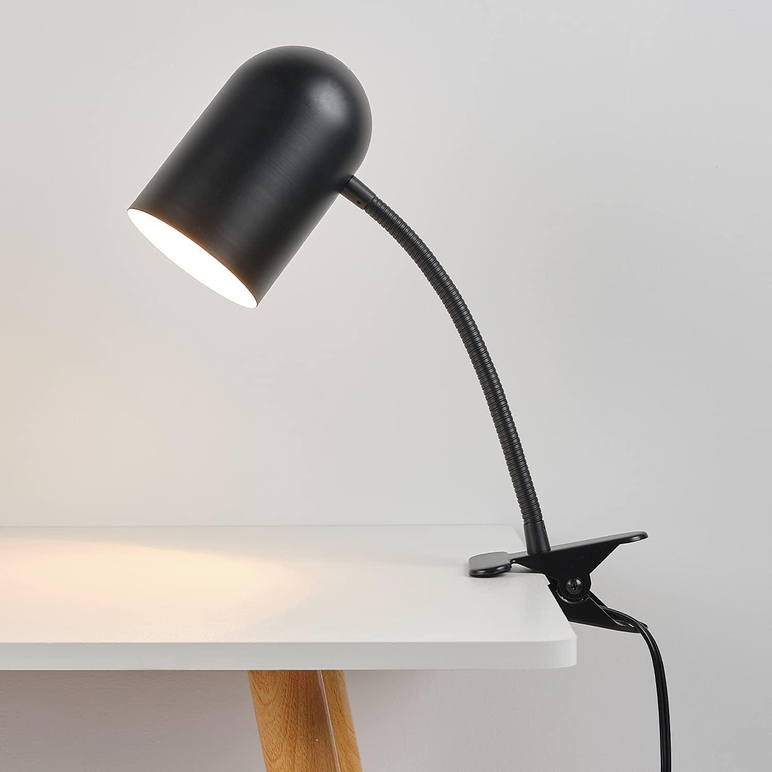 Globe Electric Carter 15" Matte Black Clip-Arm Desk Lamp with Adjustable Gooseneck Arm, 52301