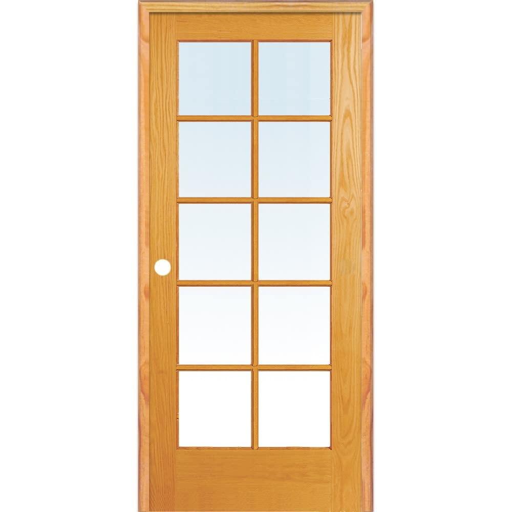 32 in. x 80 in. Right Handed Unfinished Pine Wood Clear Glass 10 Lite True Divided Single Prehung Interior Door