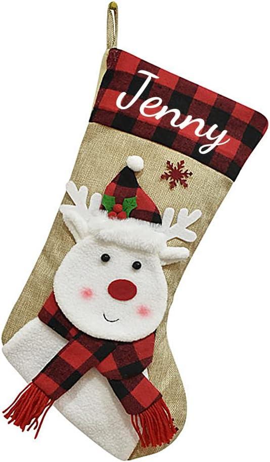 TenKen Clearance Christmas Swags, Christmas Stockings, Burlap Plaid Christmas Stockings, 18 Inch Christmas Stockings, Christmas Decoration Gifts for Family Children, Personalized Name (Moose)