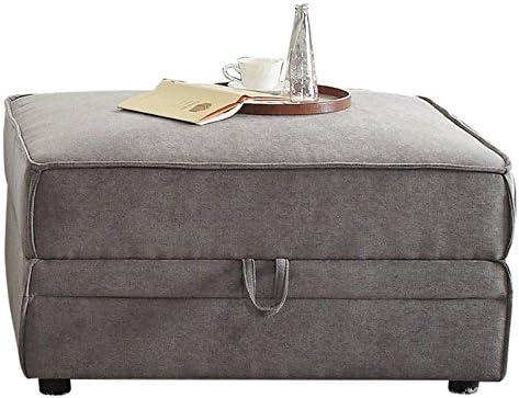 Velvet Upholstered Wooden Ottoman with Lift Off Storage and Block Legs Gray- Saltoro Sherpi