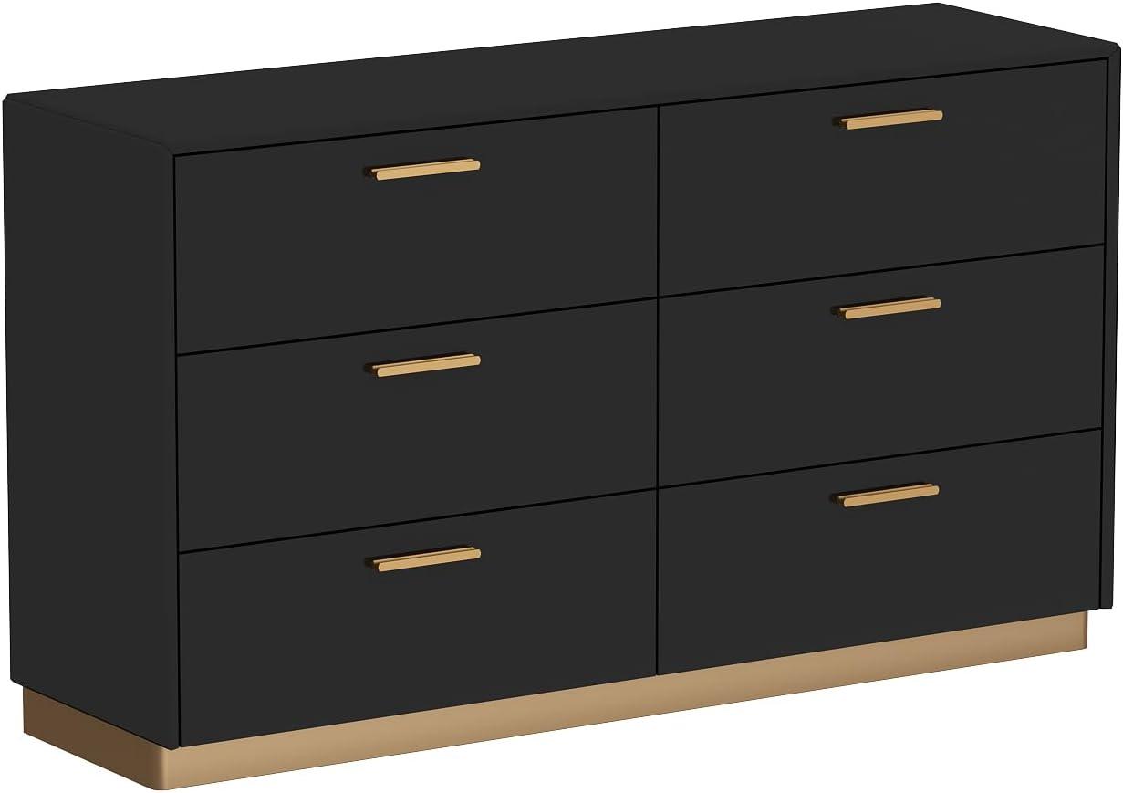 Black High Gloss Double Dresser with Gold Handles