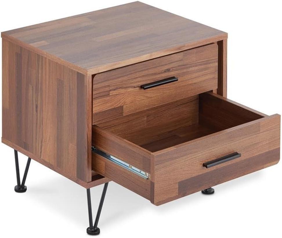 20" Deoss Accent Table Walnut Finish - Acme Furniture: Glass Top, Geometric Base, No Tools Assembly
