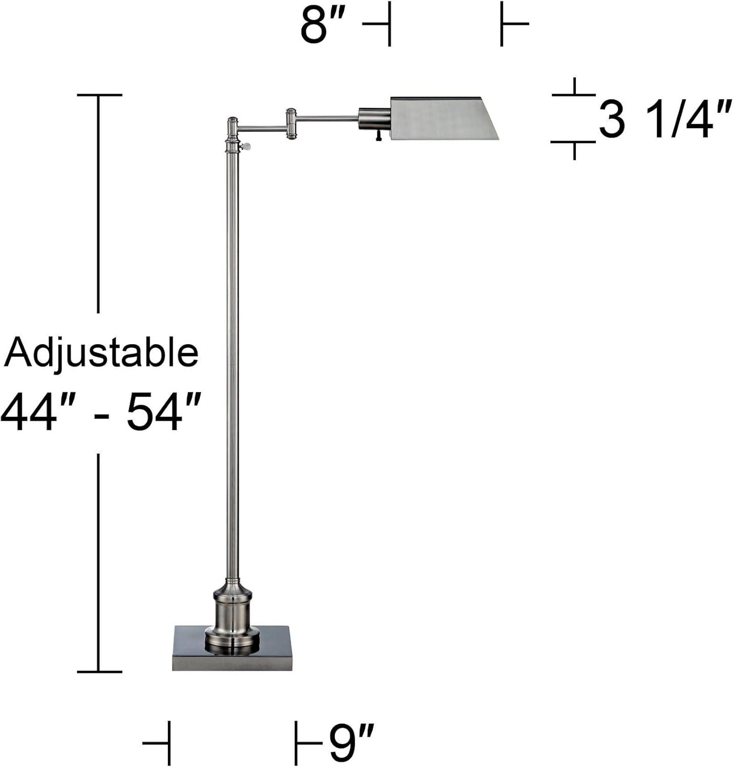 Regency Hill Jenson Traditional Pharmacy Swing Arm Floor Lamp 54" Tall Adjustable Brushed Nickel Metal Shade for Living Room Reading Bedroom
