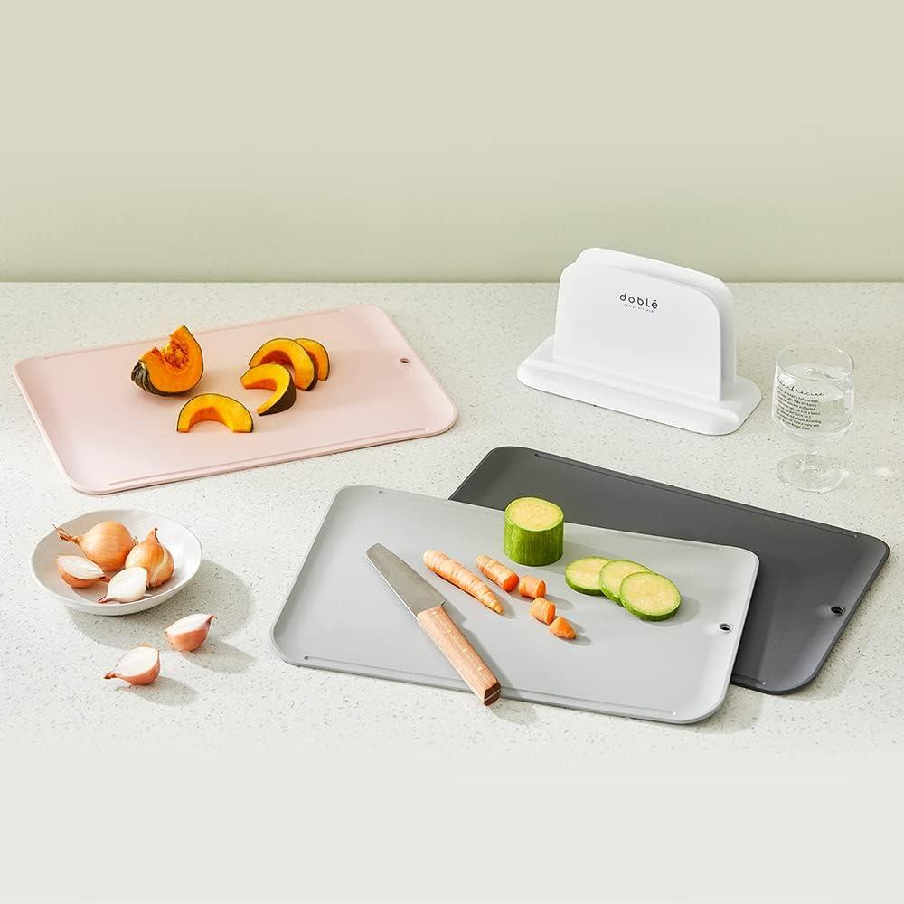 Premium Upgraded doblé Non-Scratch Flexible Cutting Board for Chopping, Scratch Free, Juice Grooves with Easy Grip Handle, Non-Slip Dishwasher Safe for Kitchen 9.3" x 13.7" (Baby Pink)