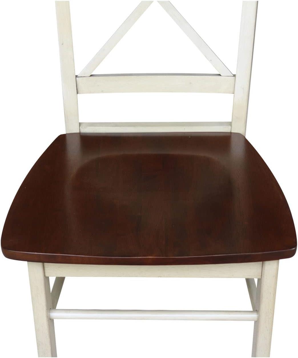 Set of 2 X Back Chairs with Solid Wood Seats Antiqued Almond/Espresso - International Concepts: Hardwood High Back Dining Furniture