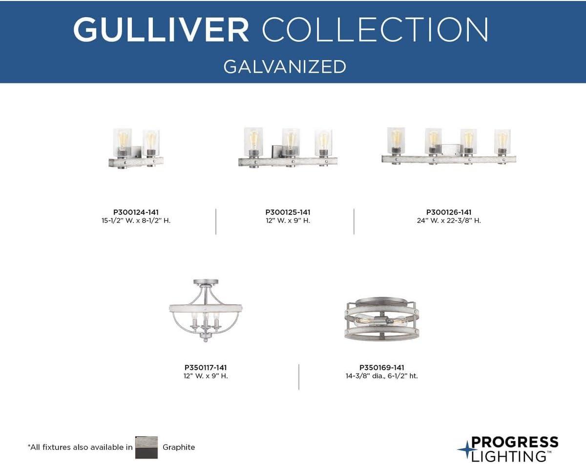 Progress Lighting Gulliver 2-Light Flush Mount Ceiling Light, Galvanized Finish, Open-Cage Design