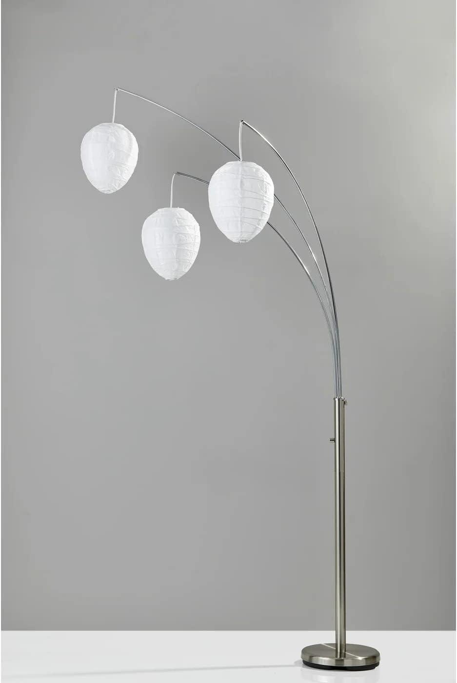 Zen-Inspired White Beehive Arc Floor Lamp with Chrome Accents