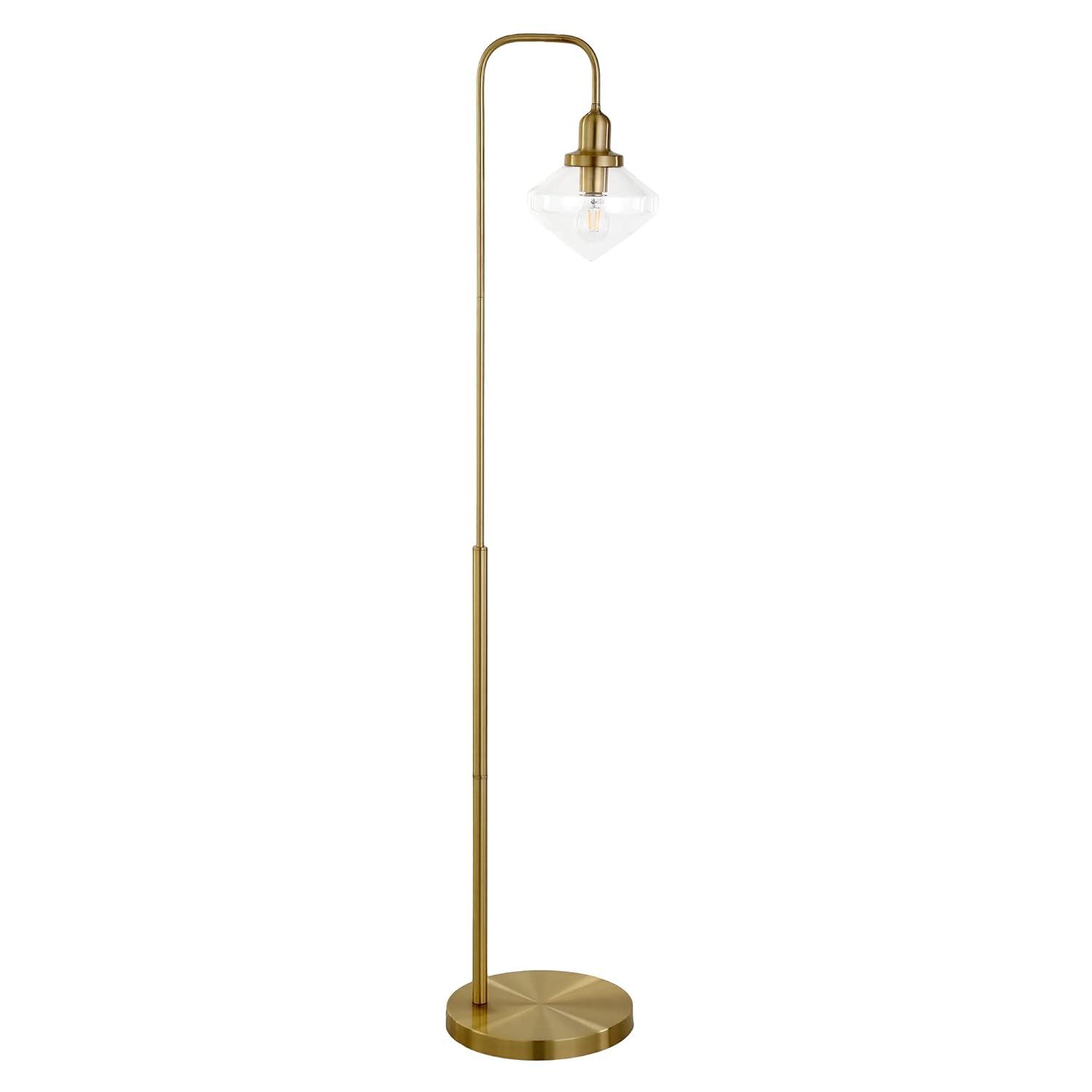 Evelyn&Zoe Zariza Arc Floor Lamp with Glass Shade, Brass/Clear